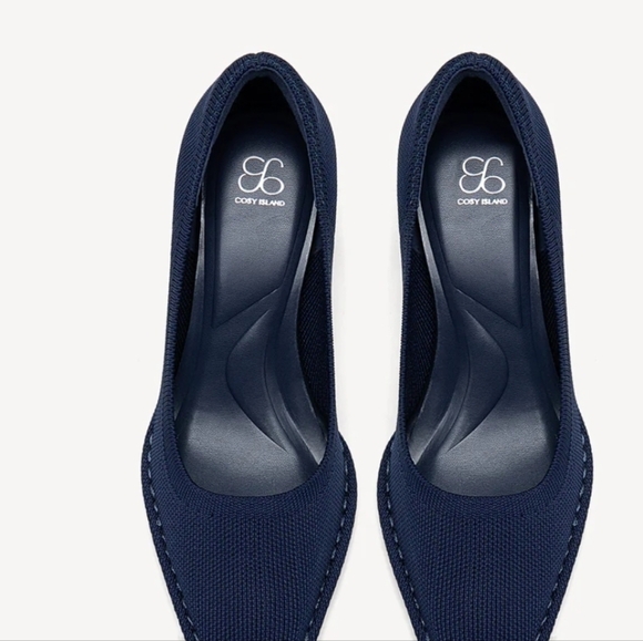 Navy Pointed Kitten Heel Pumps - Women's Dress Shoes - Picture 4 of 12